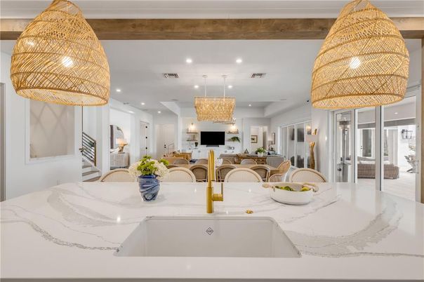 Chandelier, Dining room, Interior, Kitchen, Living room, Pendant Lights, Recessed Lighting, Wooden Beams