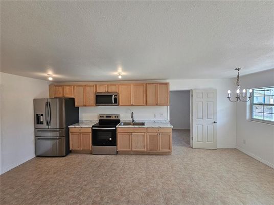Chandelier, Interior, Kitchen, Stainless Steel Appliances