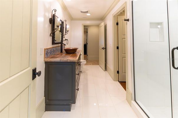 Bathroom, Interior, Recessed Lighting, Tile Countertops