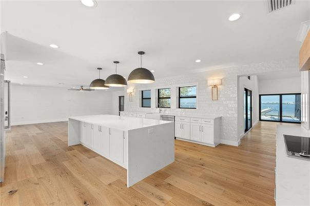 Interior, Kitchen, Pendant Lights, Recessed Lighting, Wood Texture Flooring