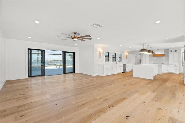 Interior, Kitchen, Pendant Lights, Recessed Lighting, Wood Texture Flooring