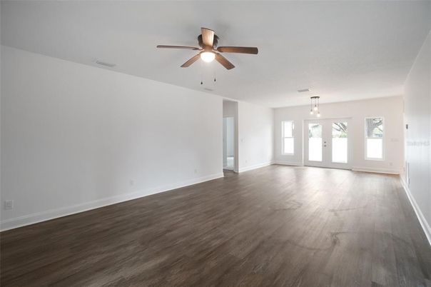 Empty room, Interior, Pendant Lights, Wood Texture Flooring