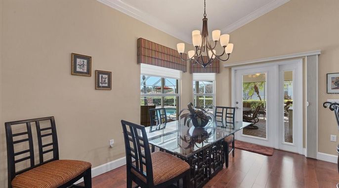 Chandelier, Dining room, Interior, Wood Texture Flooring