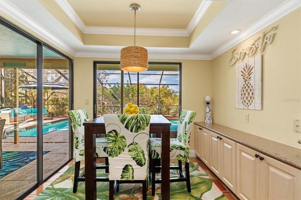 Dining room, Glass Ceilings, Interior, Pendant Lights, Pool, Recessed Lighting, Sun Room