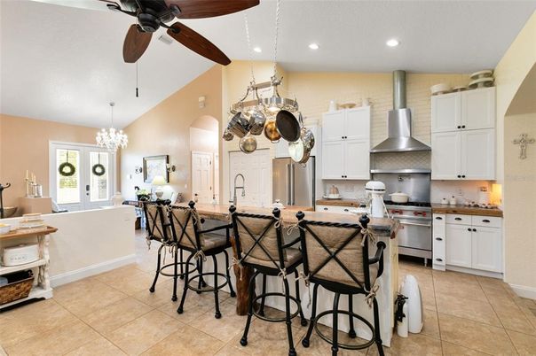 Chandelier, Interior, Kitchen, Recessed Lighting, Stainless Steel Appliances
