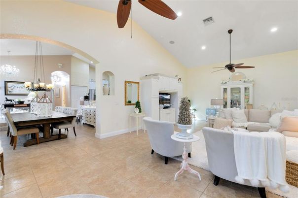 Chandelier, Dining room, Fireplace, Interior, Living room, Pendant Lights, Recessed Lighting