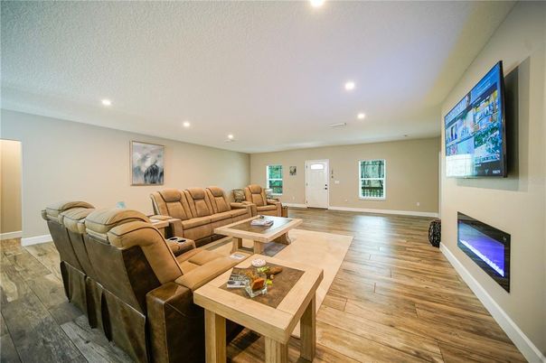 Interior, Living room, Recessed Lighting, Wood Texture Flooring