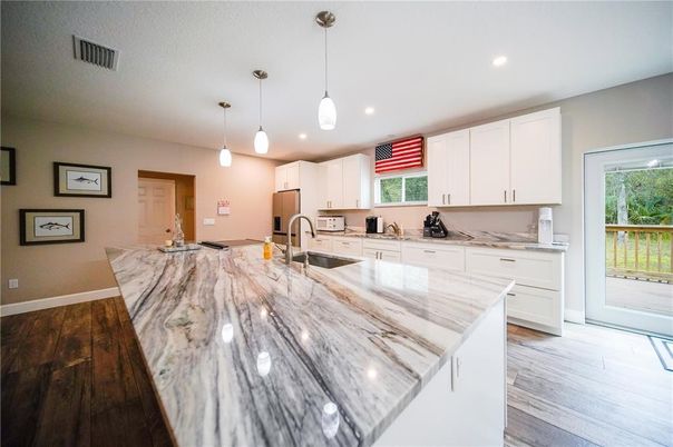 Interior, Kitchen, Pendant Lights, Recessed Lighting, Wood Texture Flooring