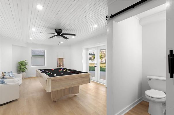 Game Room, Interior, Recessed Lighting, Wood Texture Flooring