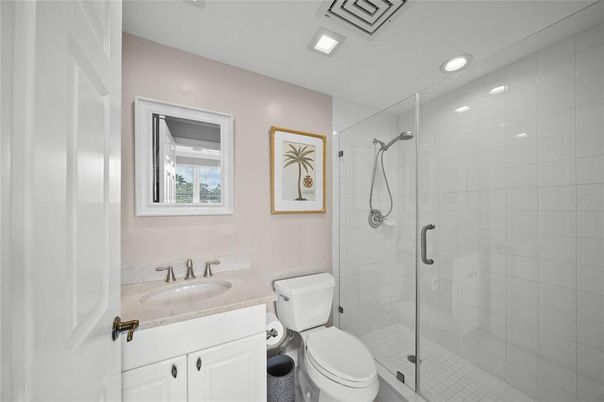 Bathroom, Glass Shower, Interior, Recessed Lighting