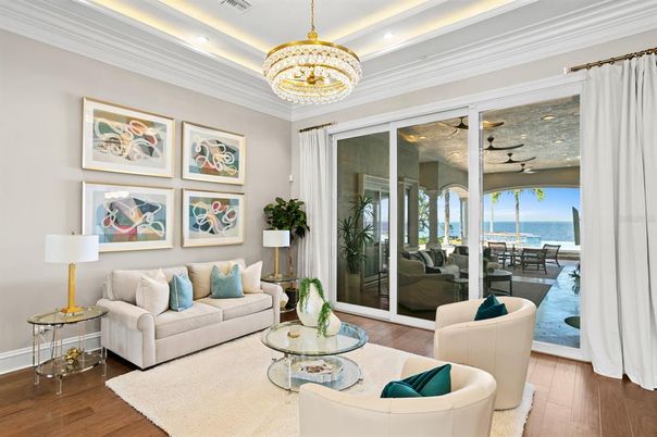 Chandelier, Interior, Living room, Recessed Lighting, Water, Wood Texture Flooring