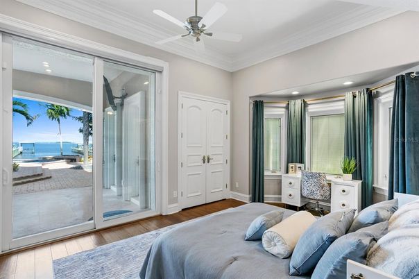 Bedroom, Home Office, Interior, Recessed Lighting, Water, Wood Texture Flooring