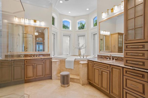 Bathroom, Dual Sink Vanities, Glass Shower, Interior, Recessed Lighting