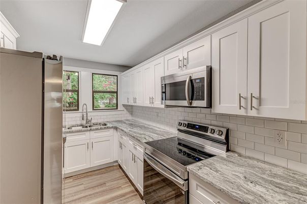Interior, Kitchen, Stainless Steel Appliances, Wood Texture Flooring