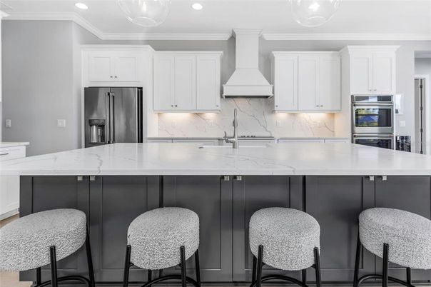 Interior, Kitchen, Marble Walls, Recessed Lighting, Stainless Steel Appliances