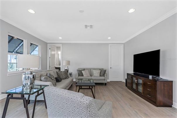 Interior, Living room, Recessed Lighting, Wood Texture Flooring