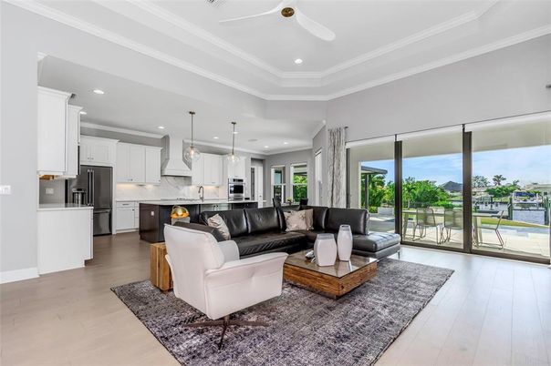Interior, Kitchen, Living room, Pendant Lights, Recessed Lighting, Stainless Steel Appliances, Wood Texture Flooring