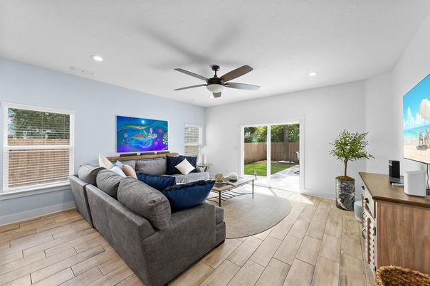 Interior, Living room, Recessed Lighting, Wood Texture Flooring