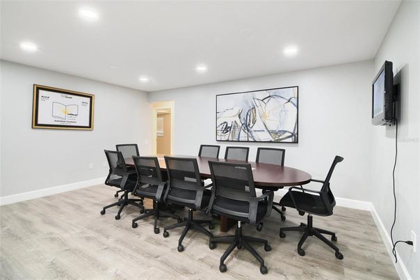 Home Office, Interior, Recessed Lighting, Wood Texture Flooring