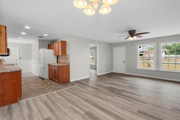 Interior, Kitchen, Recessed Lighting, Wood Texture Flooring