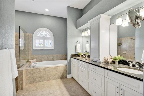 Bathroom, Dual Sink Vanities, Glass Shower, Interior, Recessed Lighting