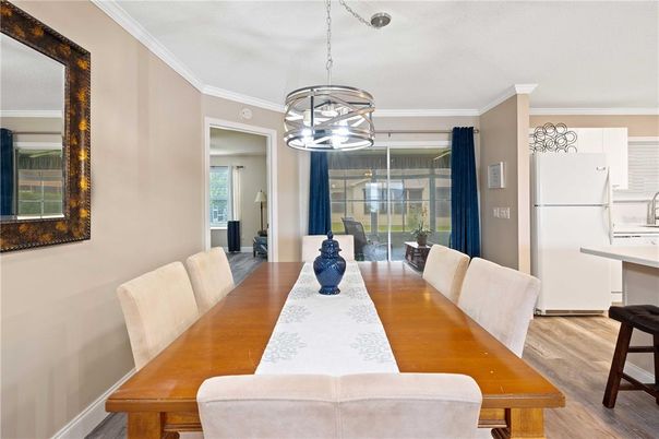 Dining room, Interior, Pendant Lights, Wood Texture Flooring