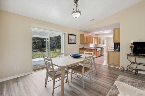 Dining room, Interior, Kitchen, Pendant Lights, Wood Texture Flooring