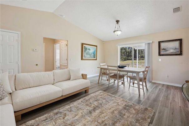 Dining room, Interior, Pendant Lights, Wood Texture Flooring