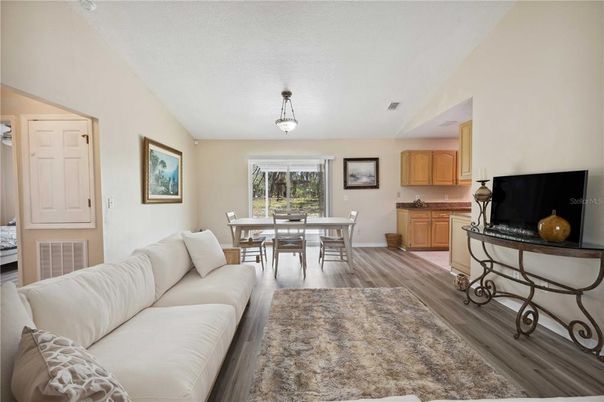Dining room, Interior, Living room, Pendant Lights, Wood Texture Flooring