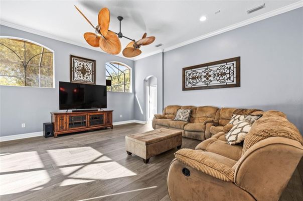 Interior, Living room, Recessed Lighting, Wood Texture Flooring