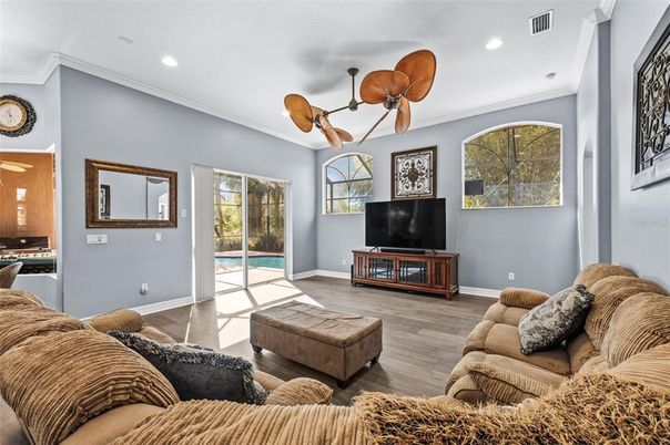 Interior, Living room, Recessed Lighting, Wood Texture Flooring