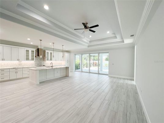 Interior, Kitchen, Pendant Lights, Recessed Lighting, Wood Texture Flooring