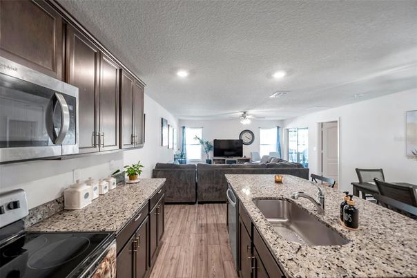 Interior, Kitchen, Living room, Recessed Lighting, Wood Texture Flooring