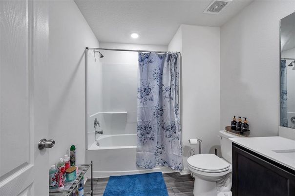 Bathroom, Interior, Recessed Lighting, Wood Texture Flooring