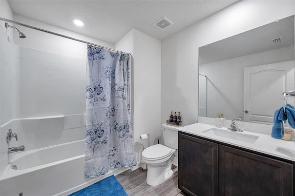 Bathroom, Interior, Recessed Lighting, Wood Texture Flooring