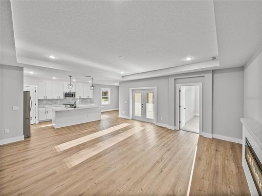Interior, Kitchen, Pendant Lights, Recessed Lighting, Wood Texture Flooring