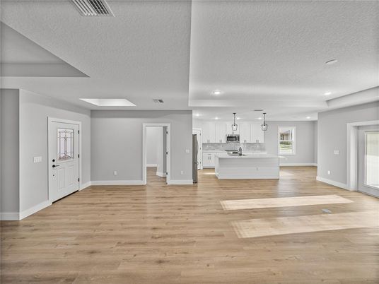 Interior, Kitchen, Pendant Lights, Recessed Lighting, Wood Texture Flooring