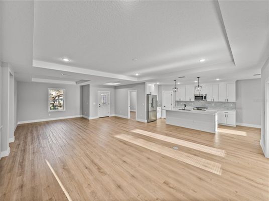Interior, Kitchen, Pendant Lights, Recessed Lighting, Wood Texture Flooring