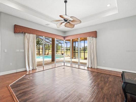 Empty room, Interior, Recessed Lighting, Wood Texture Flooring