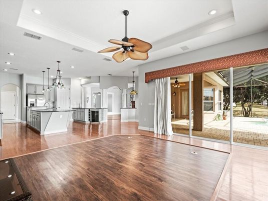 Interior, Kitchen, Pendant Lights, Recessed Lighting, Wood Texture Flooring