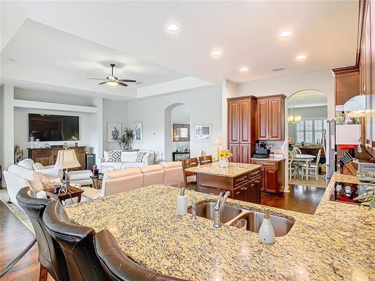 Dining room, Interior, Kitchen, Living room, Recessed Lighting, Wood Texture Flooring