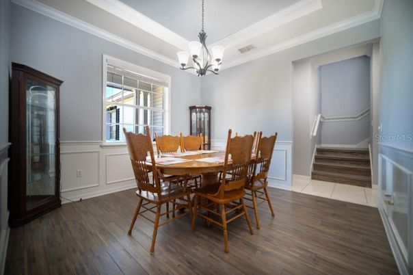 Chandelier, Dining room, Interior, Wood Texture Flooring