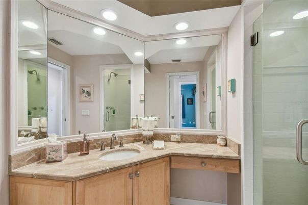 Bathroom, Glass Shower, Interior, Recessed Lighting