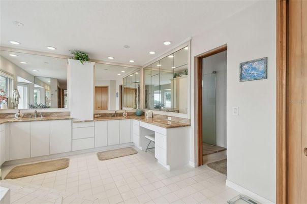 Bathroom, Dual Sink Vanities, Glass Shower, Interior, Recessed Lighting