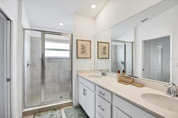Bathroom, Dual Sink Vanities, Glass Shower, Interior, Recessed Lighting