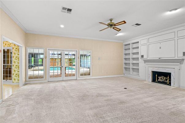 Empty room, Fireplace, Interior, Recessed Lighting