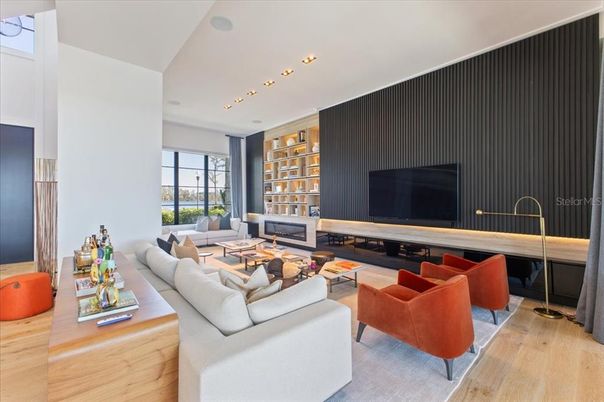 Interior, Living room, Recessed Lighting, Wood Texture Flooring