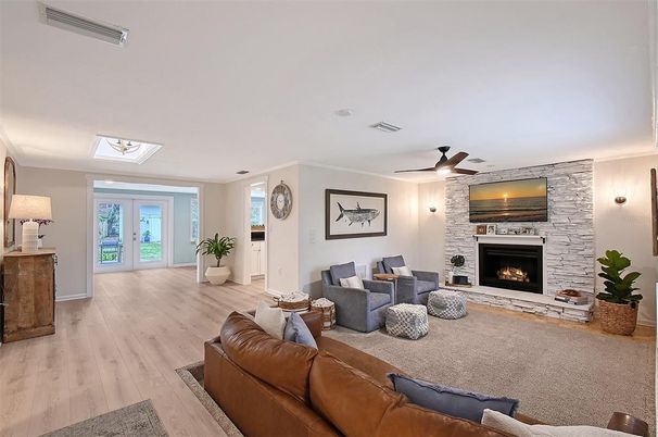 Fireplace, Interior, Living room, Stone Walls, Wood Texture Flooring