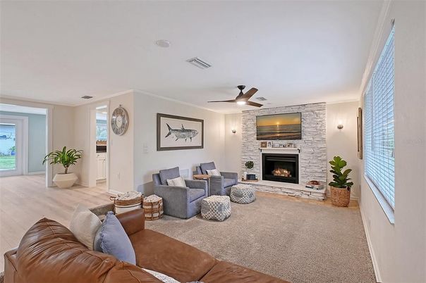 Fireplace, Interior, Living room, Stone Walls, Wood Texture Flooring