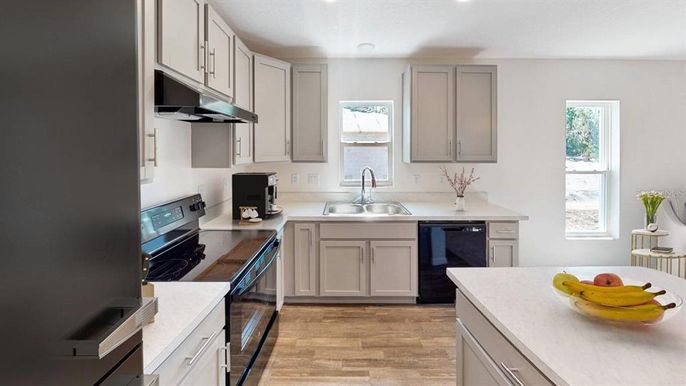 Interior, Kitchen, Recessed Lighting, Wood Texture Flooring